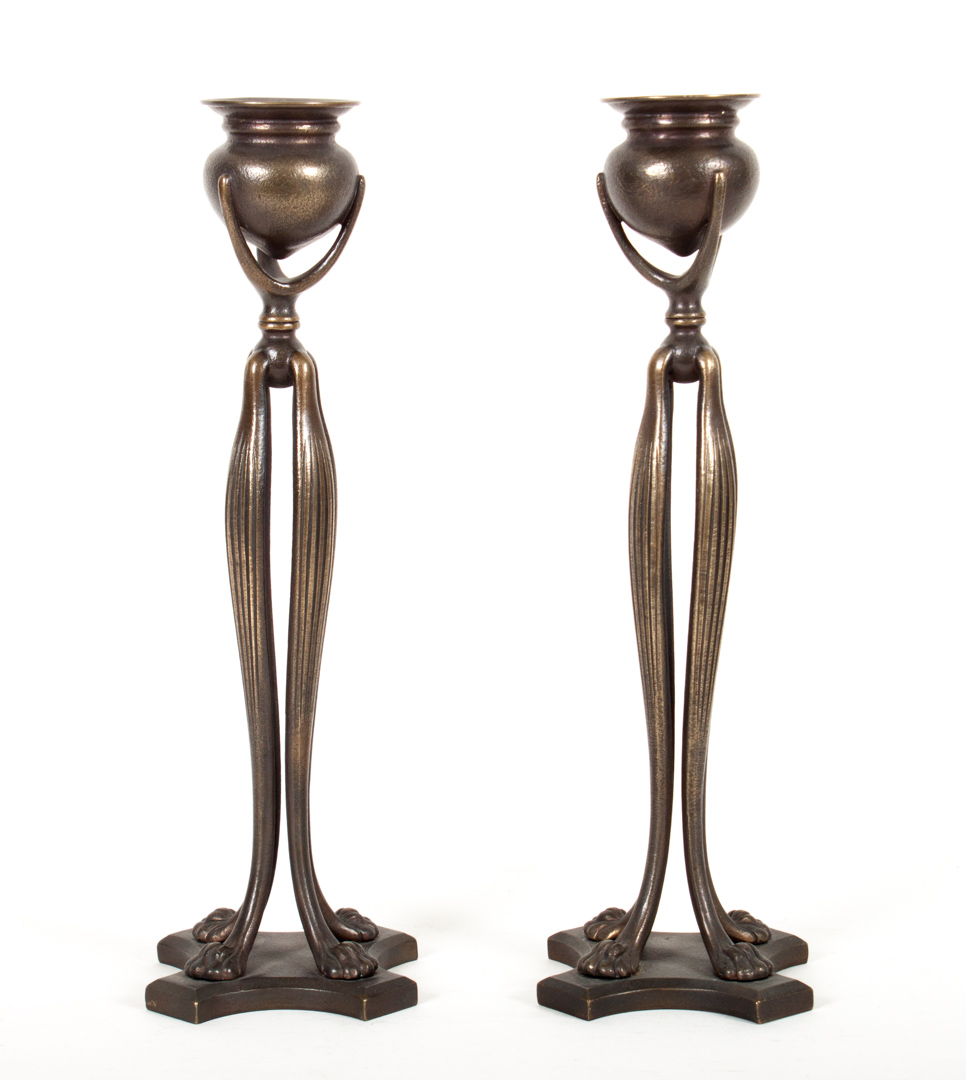 Appraisal: Pair of Tiffany Studios bronze candlesticks first quarter- th century