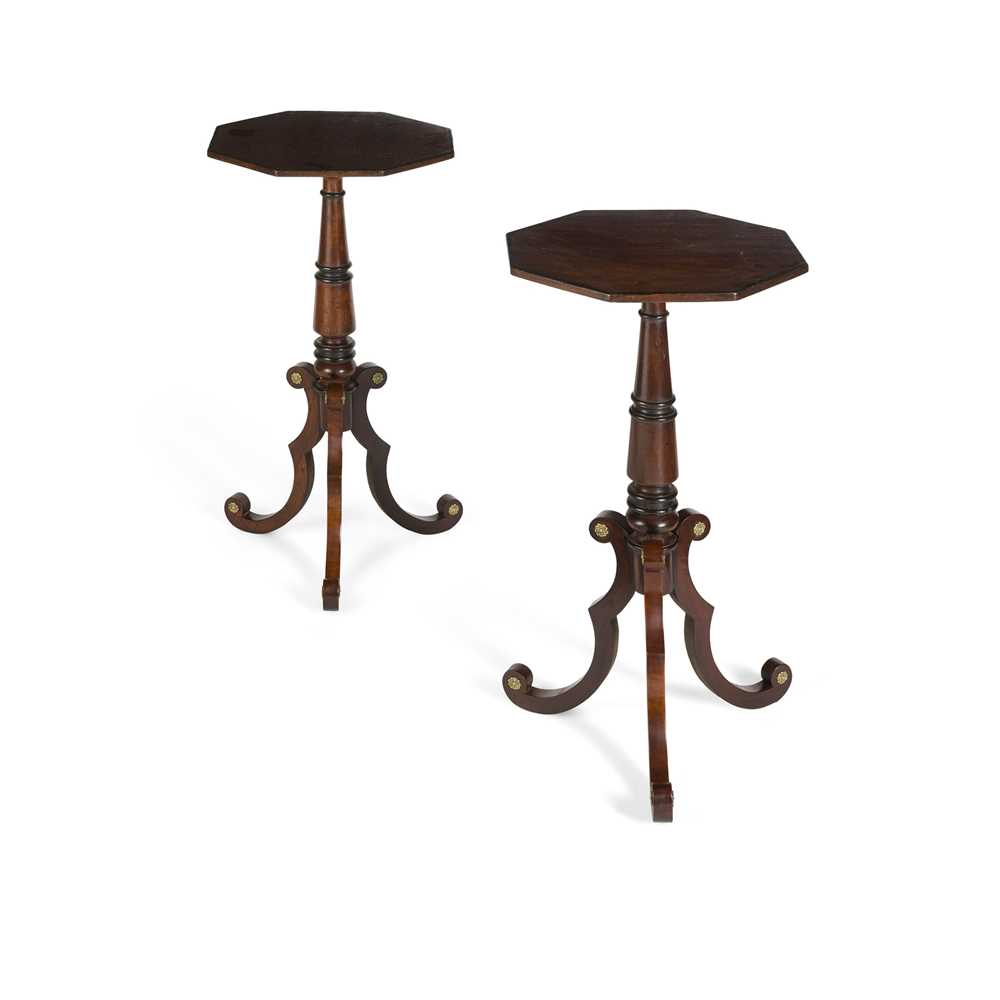 Appraisal: PAIR OF REGENCY MAHOGANY AND EBONISED TRIPOD TABLES EARLY TH