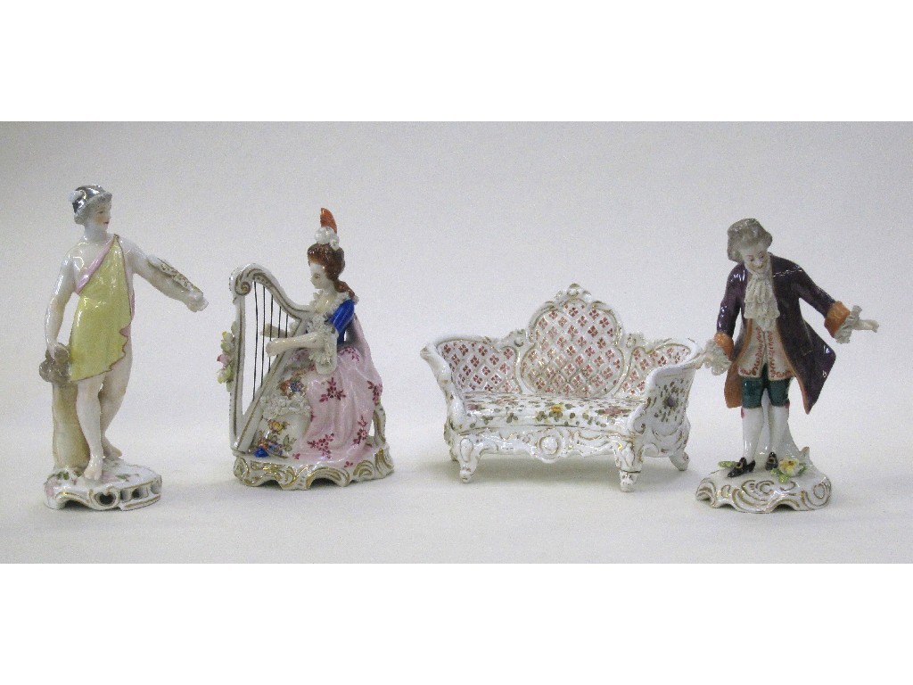 Appraisal: Lot comprising Meissen style figure a pair of Continental style