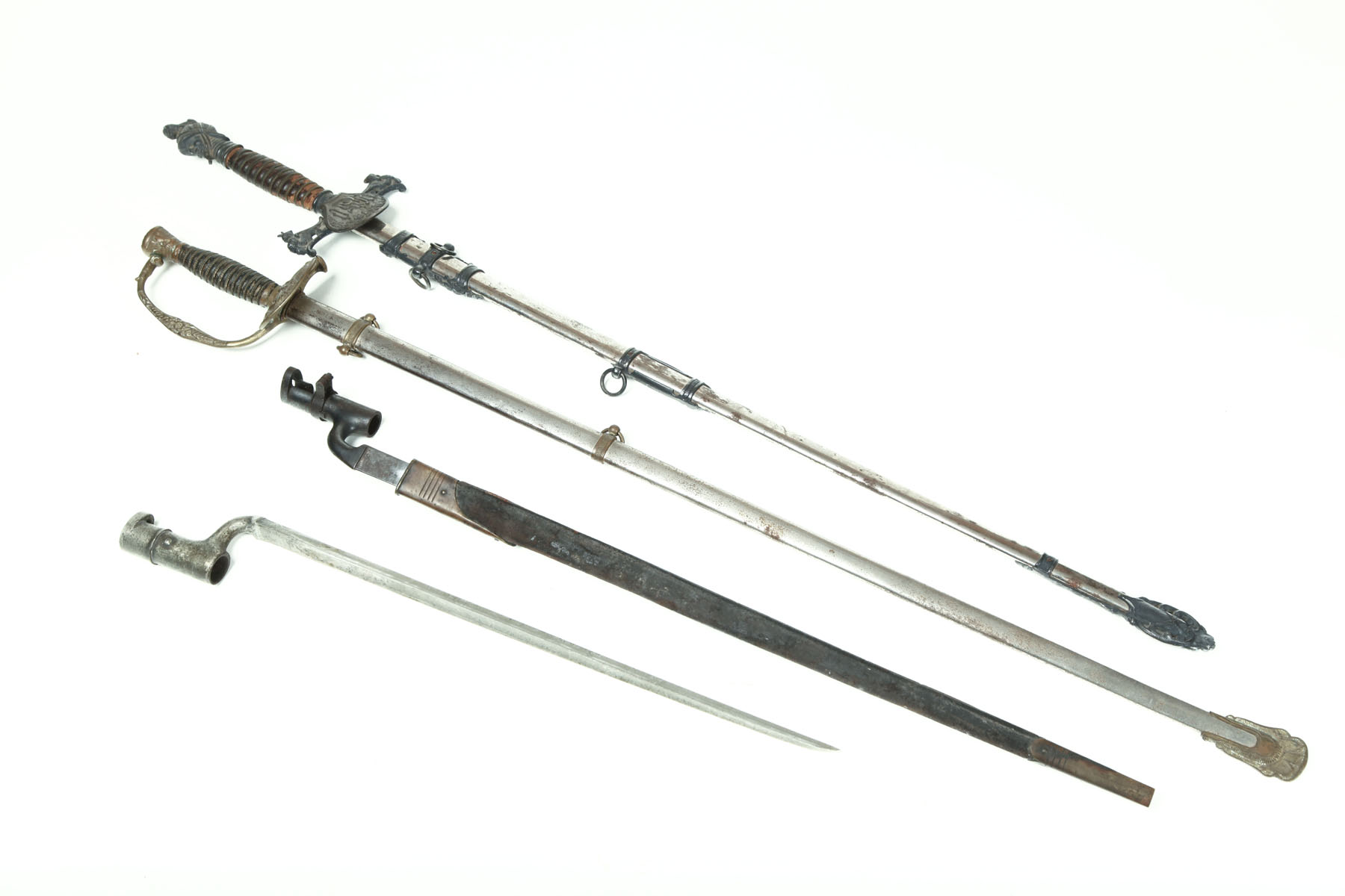 Appraisal: TWO SWORDS AND TWO SOCKET BAYONETS American nd half- th