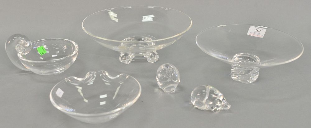 Appraisal: Six Steuben crystal pieces to include two footed bowls two