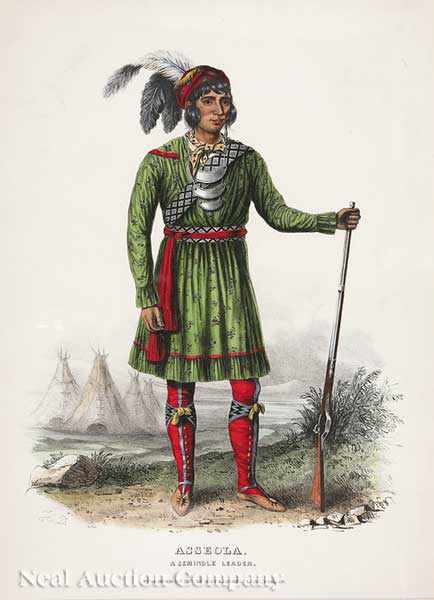 Appraisal: McKenney Hall Publishers Asseola a Seminole Leader hand-colored lithograph from