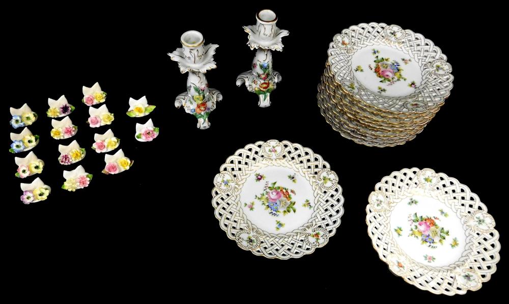 Appraisal: Gilt and floral decorated porcelain group including twelve Richard Briggs