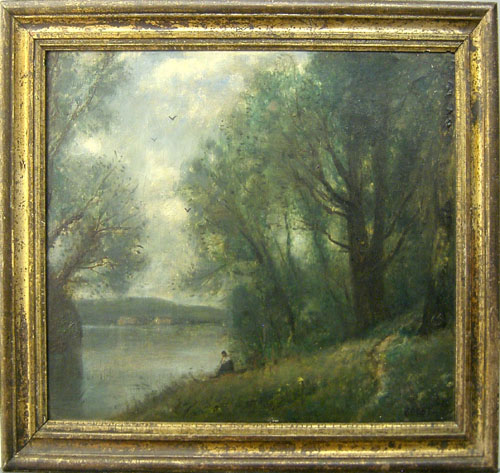 Appraisal: Oil on panel landscape after Corot x