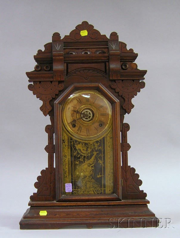 Appraisal: Walnut Victorian Mantel Clock paper on zinc dial with Roman