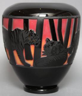 Appraisal: Valerie Surjan American th c Tiger Vase Blown sand carved