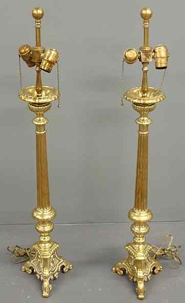 Appraisal: Pair of French style brass table lamps h