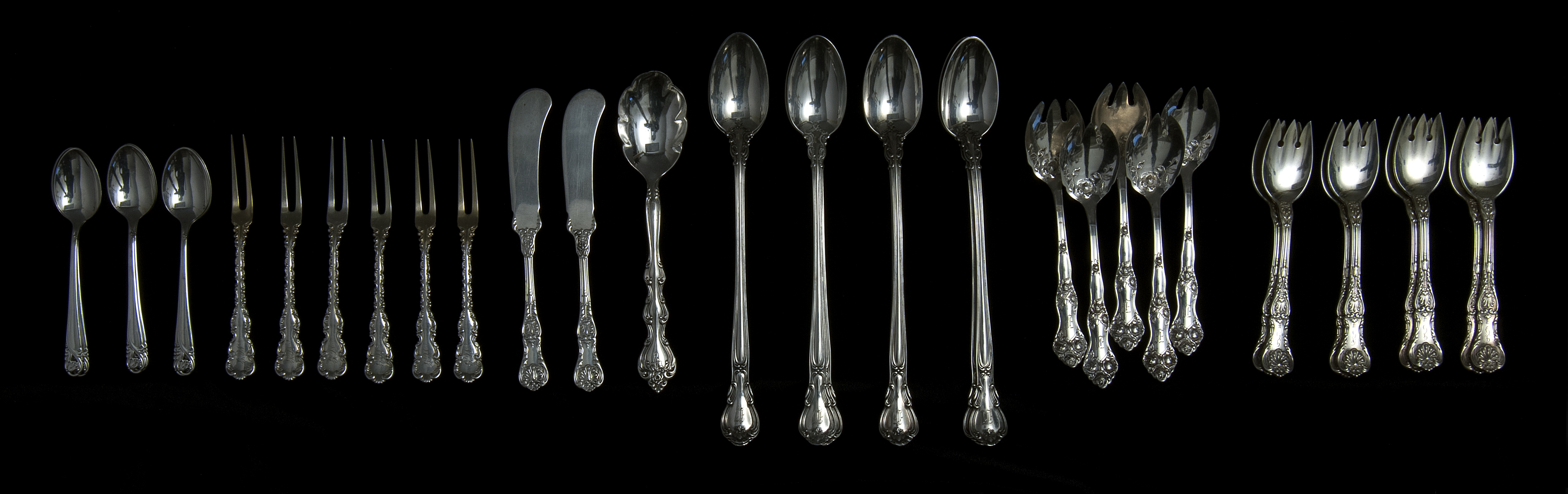 Appraisal: THIRTY-SIX PIECES OF STERLING SILVER AND SILVER PLATED FLATWARE By