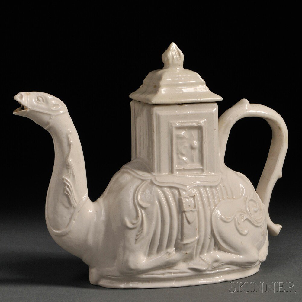 Appraisal: Staffordshire Salt-glazed Stoneware Camel Teapot and Cover England c molded