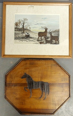 Appraisal: - Octagonal wooden tray with inlayed standing horse and a