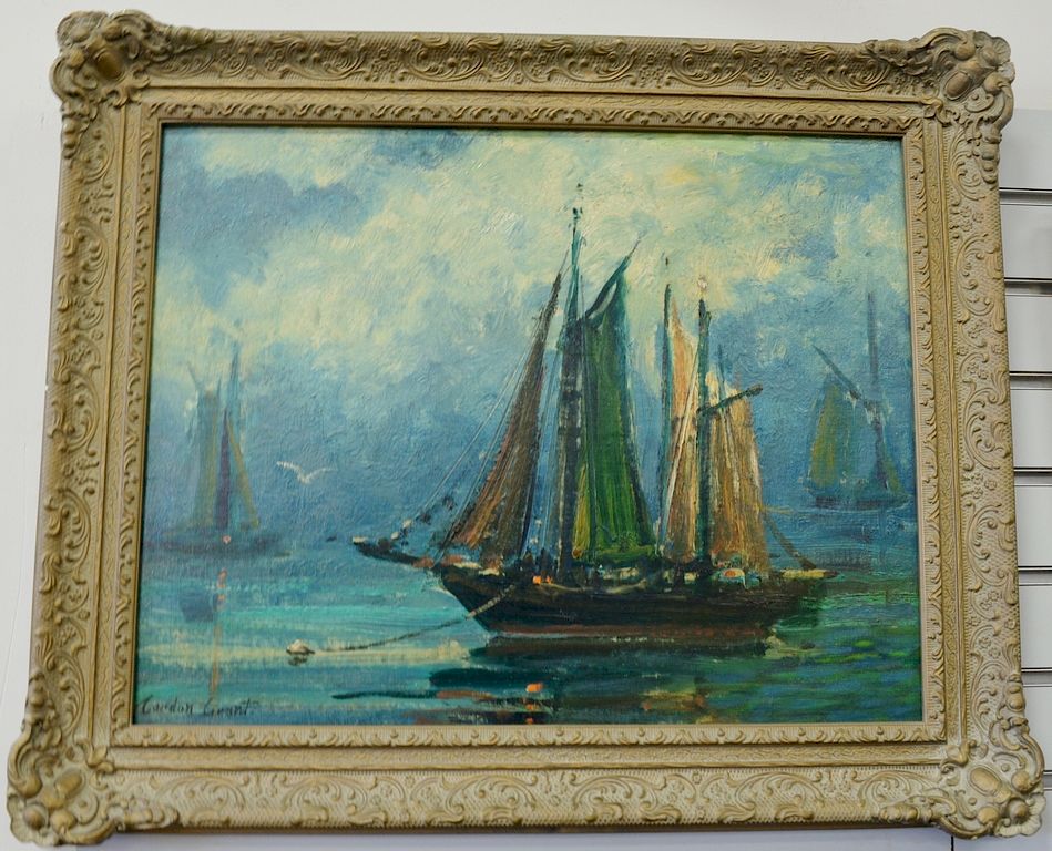 Appraisal: Gordon Hope Grant - oil on board moored vessel signed