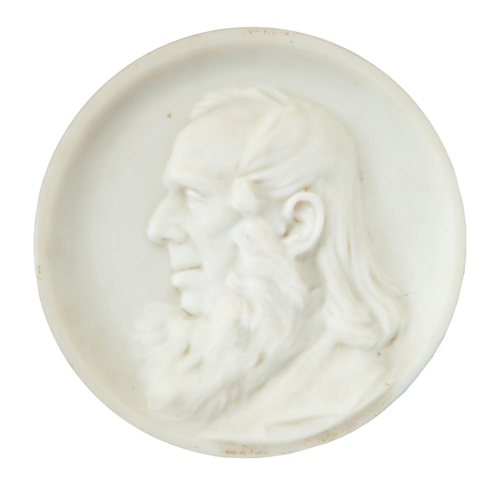 Appraisal: MARBLE PROFILE PORTRAIT ROUNDEL OF PETER COOPERMarble Profile Portrait Roundel