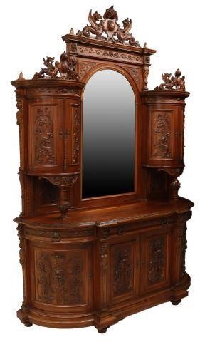 Appraisal: Monumental Renaissance Revival walnut sideboard late th c carved crest