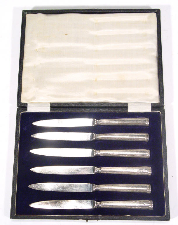 Appraisal: Set of six silver handled fruit knives in case Sheffield