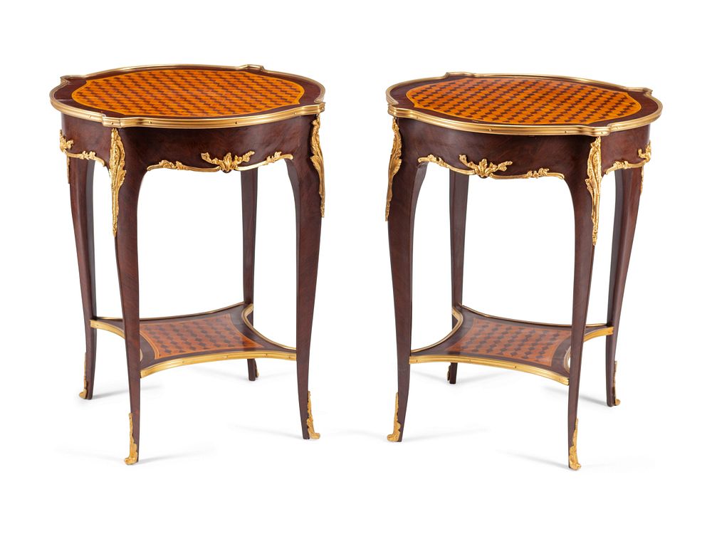 Appraisal: A Pair of Louis XV Style Gilt Bronze Mounted Parquetry