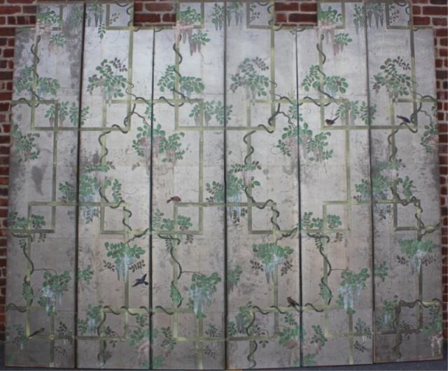 Appraisal: Decorative Screen Decorated with hand painted birds and flowers From