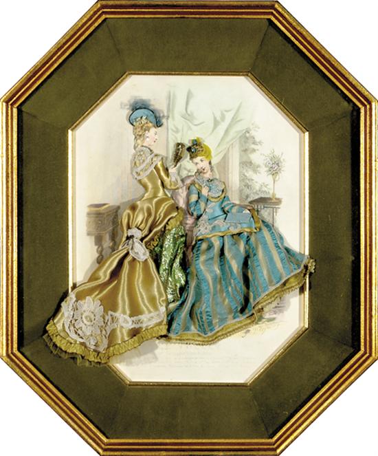 Appraisal: French late th century PAIR FASHION PRINTS LE FOLLET colored