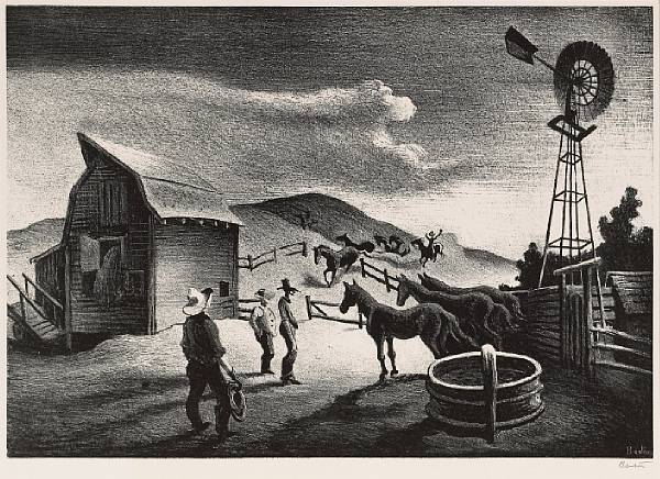 Appraisal: Thomas Hart Benton American - The Corral F Lithograph on