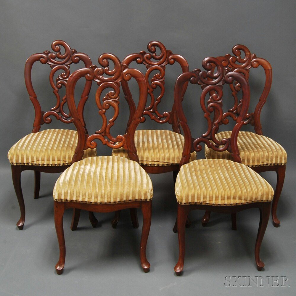 Appraisal: Set of Five Rococo Revival Carved Mahogany Side Chairs mid-