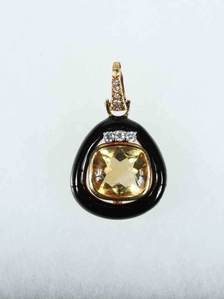 Appraisal: PENDANT - One K yellow gold and black enamel pendant