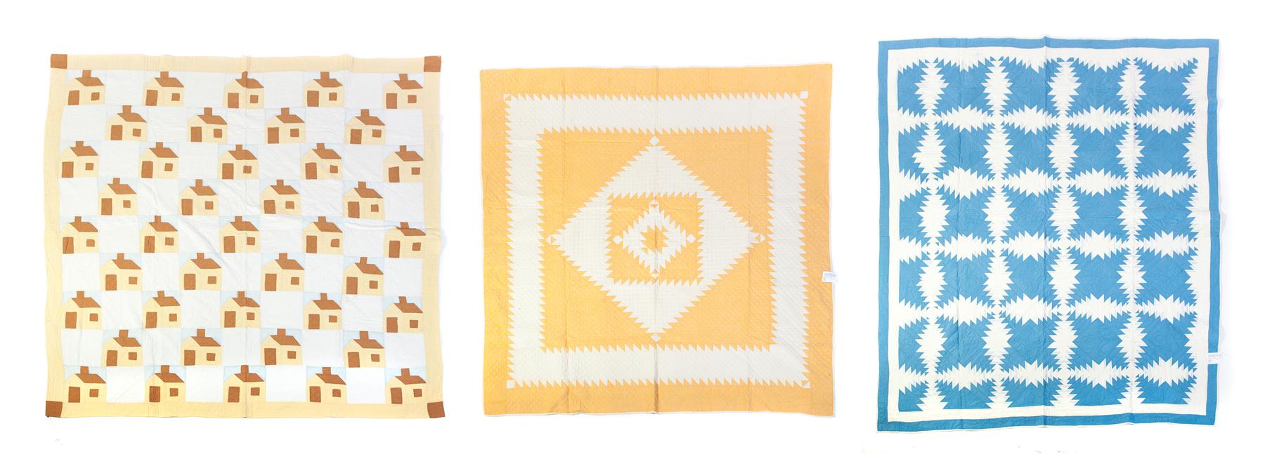 Appraisal: THREE AMERICAN QUILTS Second quarter- th century House in yellow