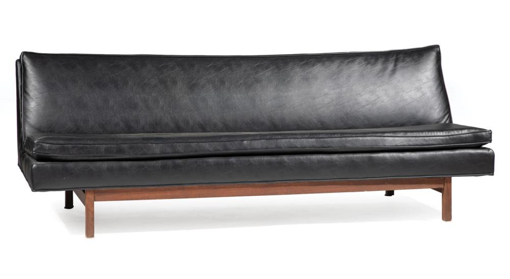 Appraisal: Mid-Century Modern Sofa gusseted back and seat cushion inset walnut