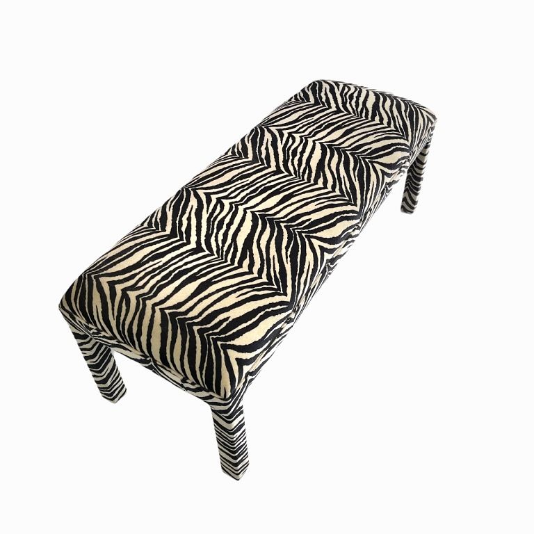 Appraisal: Retro Zebra Print Bench on Wheels Retro Zebra Print Bench