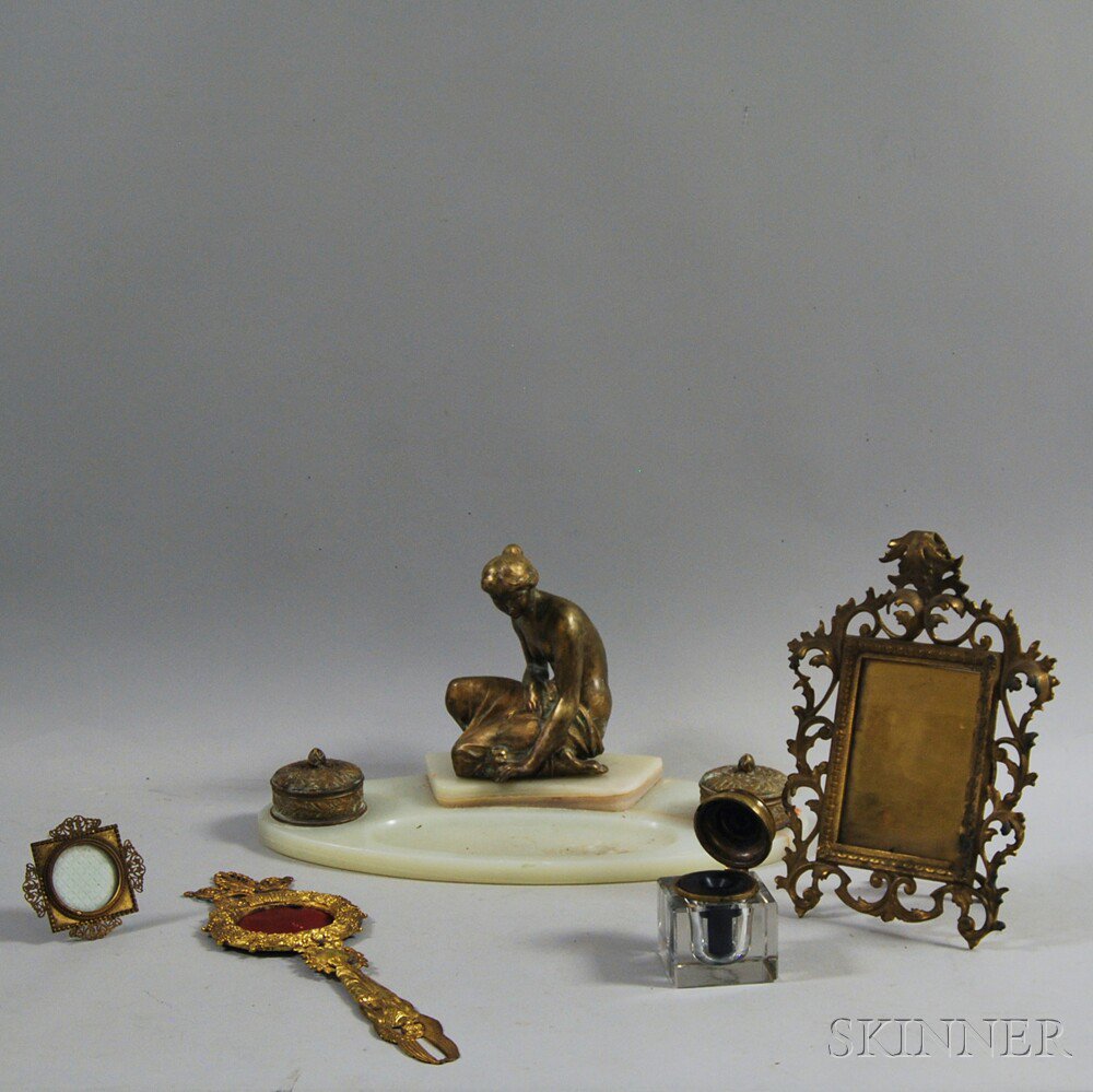 Appraisal: Group of Marble and Metal Decorative Items a gilt metal