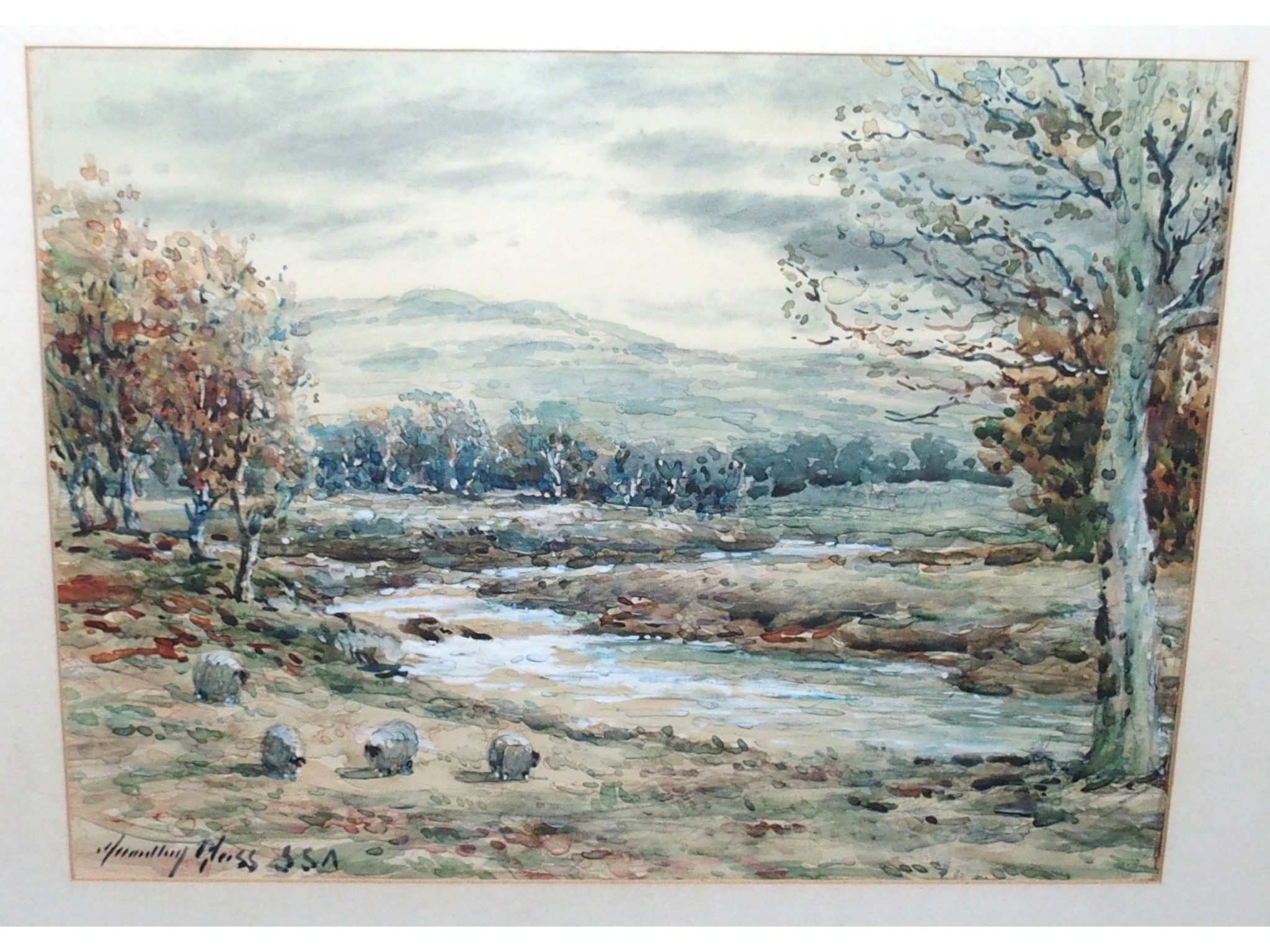 Appraisal: JOHN HAMILTON GLASS Sheep by a river signed watercolour