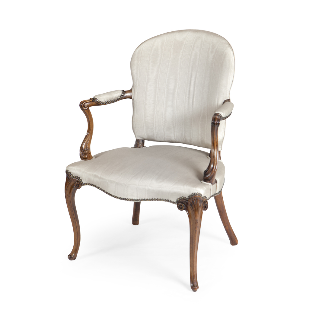 Appraisal: GEORGE III MAHOGANY OPEN ARMCHAIR TH CENTURY in the French