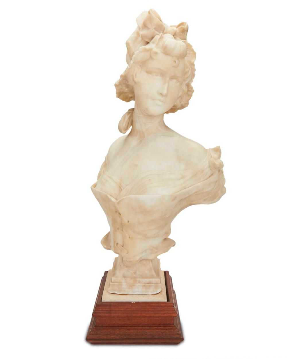 Appraisal: Camille Lef vre - French Woman wearing bonnet Alabaster on