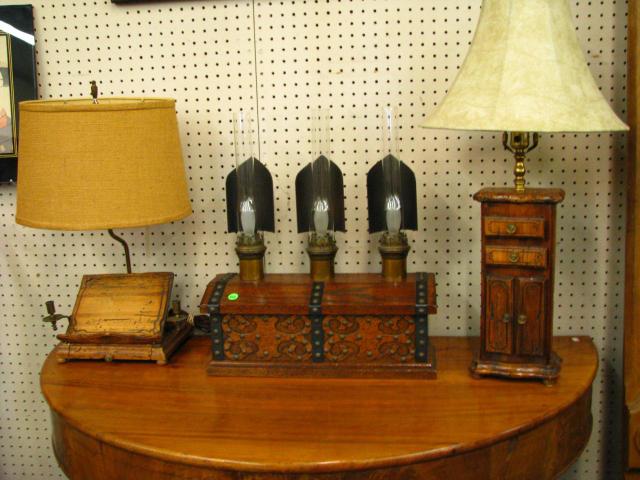 Appraisal: Three Vintage Table Lamps including book stand motif with drawer