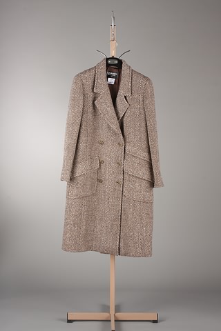 Appraisal: Chanel brown black tan tweed full length wool coat signature