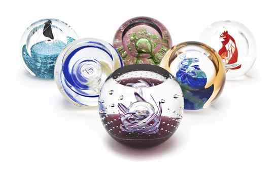 Appraisal: Six Caithness Glass Paperweights each of spherical form with a