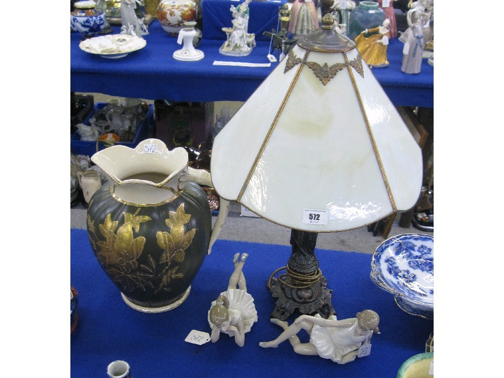 Appraisal: Lot comprising a cast metal lampbase with shade a pottery