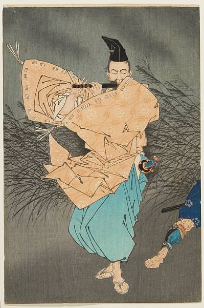 Appraisal: Tsukioka Yoshitoshi - Fujiwara no Yasumasa Playing Flute by Moonlight