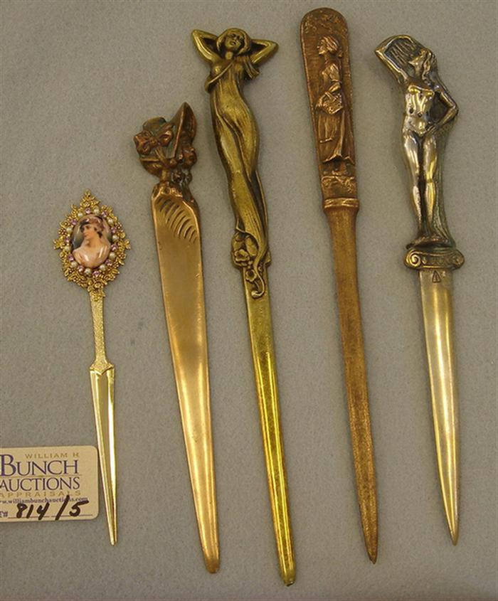 Appraisal: Lot of vintage brass lady figural letter openers longest letter