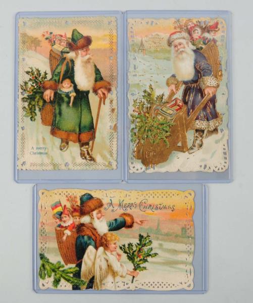 Appraisal: Lot of Lace-Edged Santa Postcards Purple green and blue-green Very