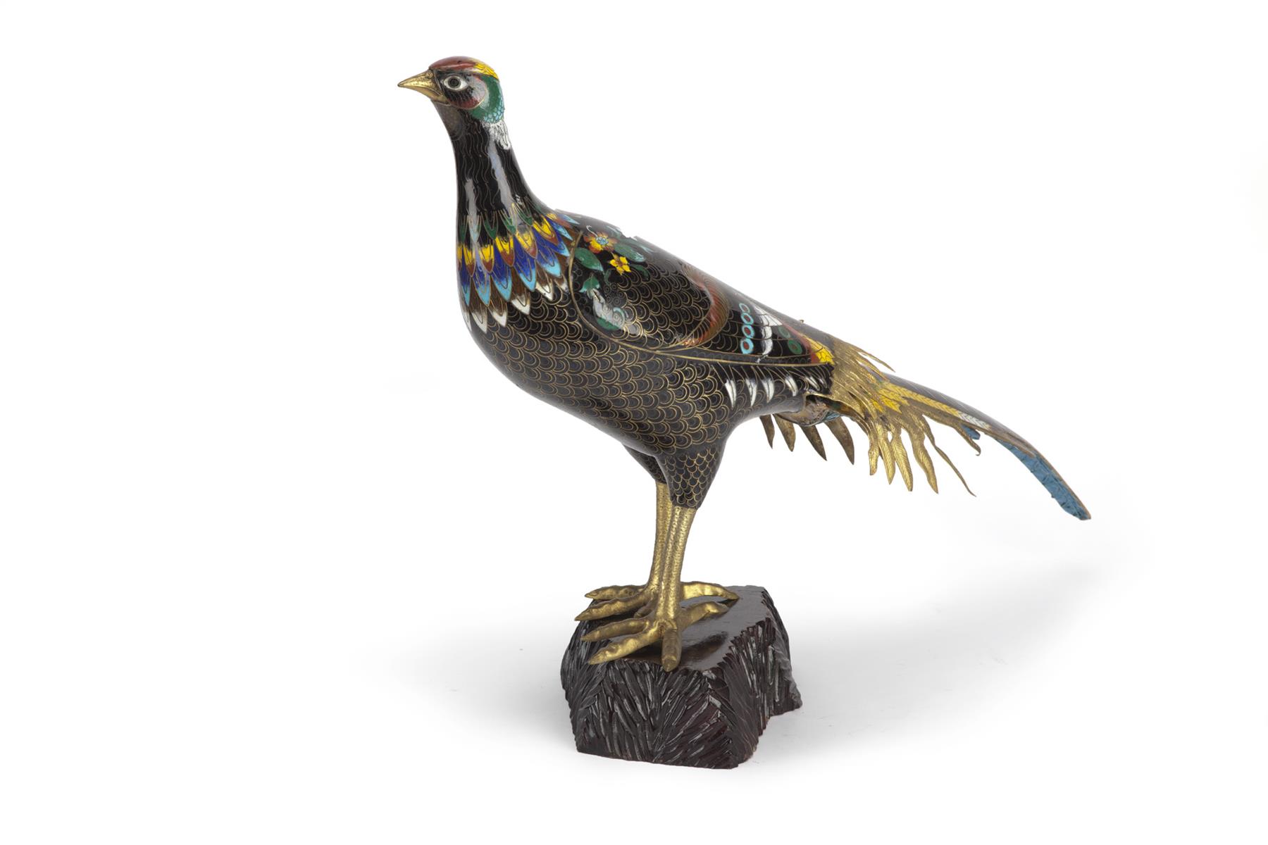 Appraisal: CHINESE CLOISONNE PHEASANT Mid th century Two-piece pheasant with flowers