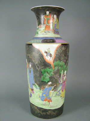 Appraisal: Chinese black ground vase enamelled in colours with figures in