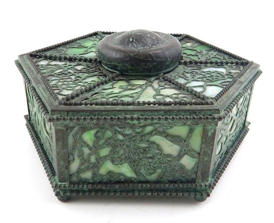 Appraisal: Early th C slag glass inkwell hexagonal form with pierced