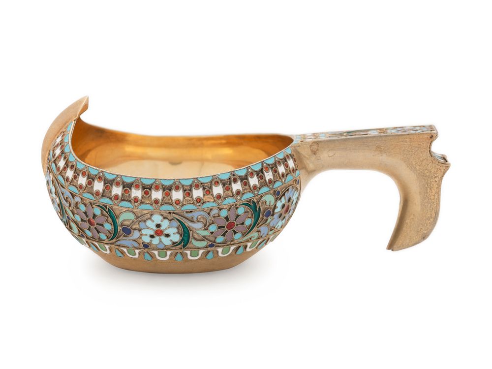 Appraisal: A Russian Silver-Gilt and Enameled Kovsh A Russian Silver-Gilt and