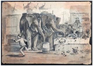 Appraisal: Comical Charcoal Drawing of Circus Elephants Artist unknown ca Pencil