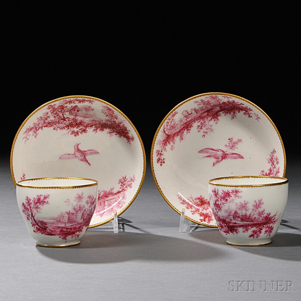 Appraisal: Two Sevres Soft Paste Porcelain Teacups and Saucers France painted