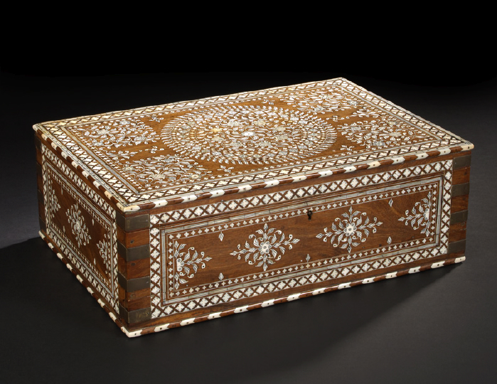 Appraisal: Large Anglo-Indian Brass-Bound and Engraved Ivory-Inlaid Padouk Work Box fourth