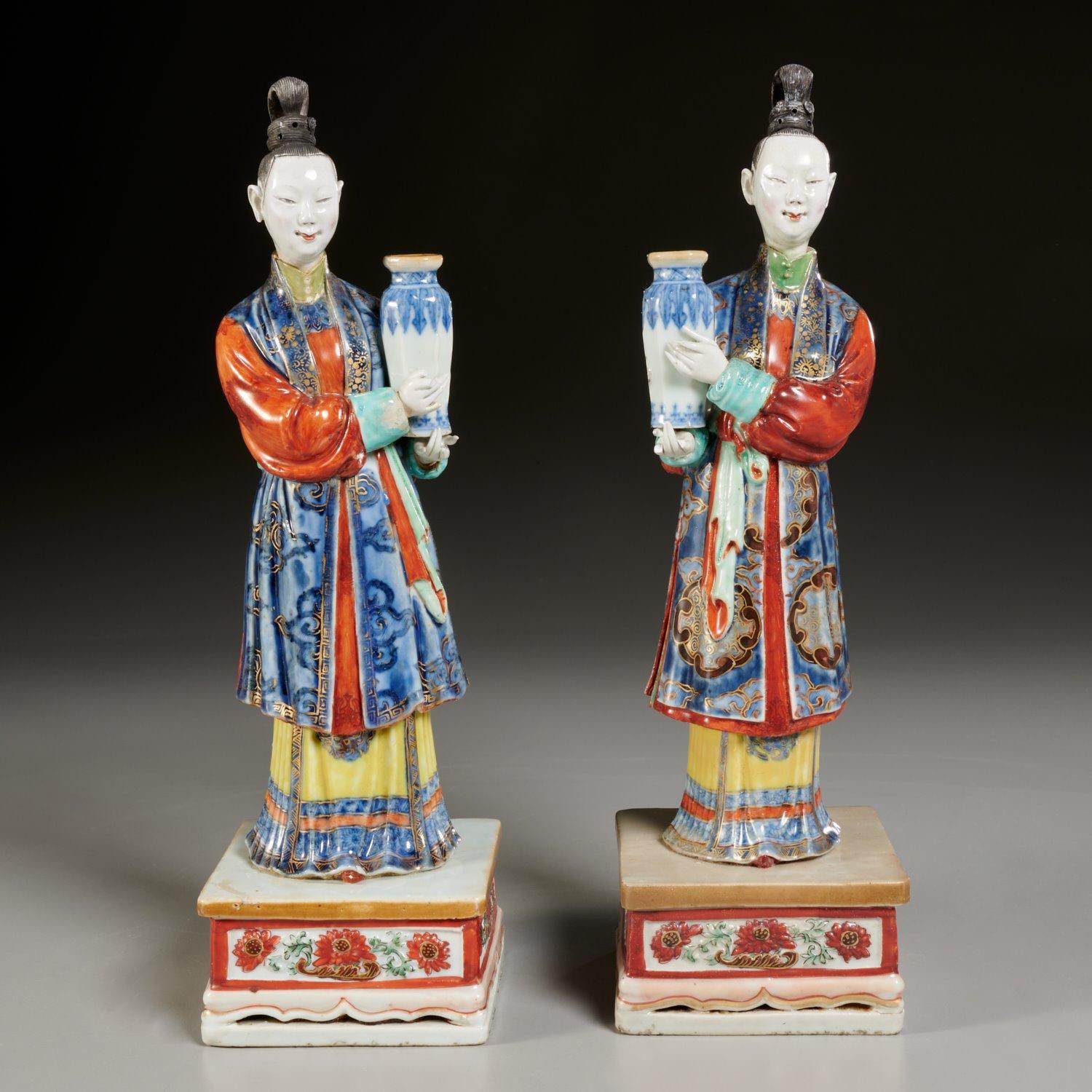 Appraisal: PAIR CHINESE EXPORT PORCELAIN FIGURES Qing Dynasty th th c