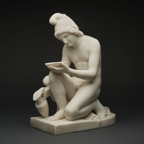 Appraisal: Italian Alabaster Figure of Man Kneeling with Bowl and Ewer