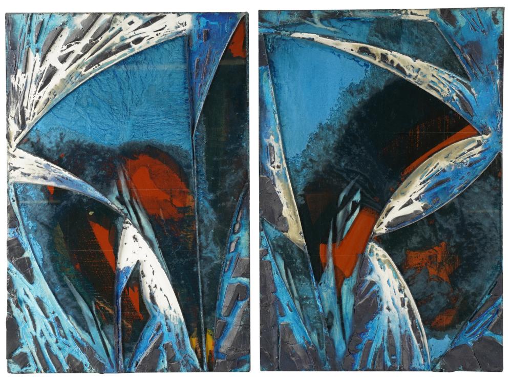 Appraisal: LADDIE JOHN DILL B DIPTYCH - cement polymer blue cobalt