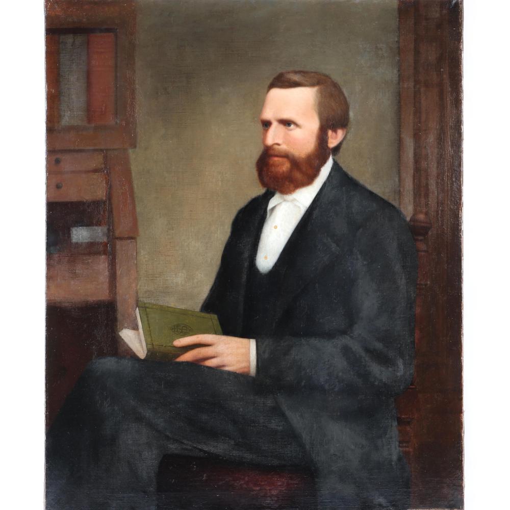 Appraisal: UNKNOWN INDIANA PORTRAIT OF A MAN WITH BOOK 'THE LIFE