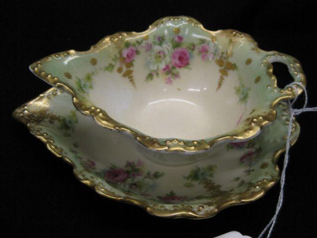 Appraisal: Limoges Porcelain Sauce Boat Underplate floral leaf shaped excellent